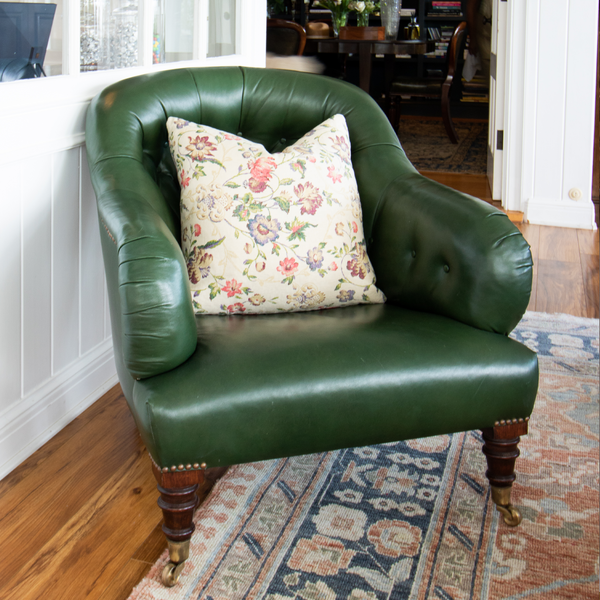 British Green Leather Bucket Chair